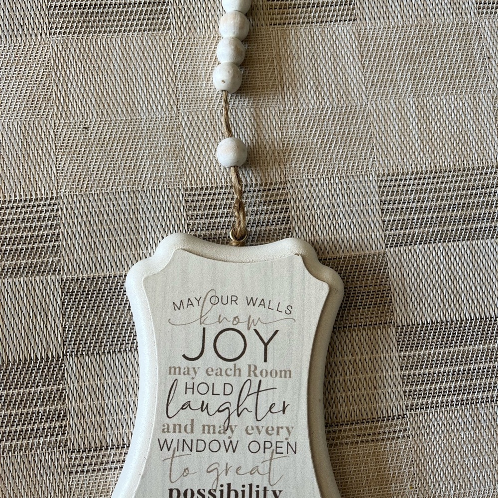 Decorative White Hanging Plaque with Inspirational Joy Message